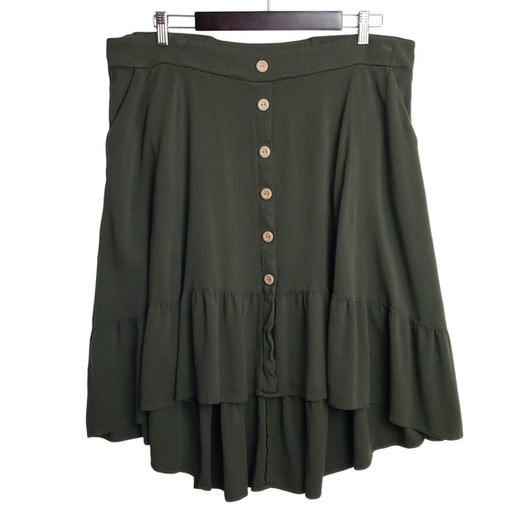 Torrid Womens Plus Olive Green Button Front Ruffle Hem Hi-Low. 2x. Fall Skirt - Picture 1 of 10
